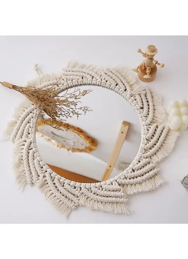Round Wall Mirrors for Room Decor, Hand Woven Decorative Mirror, Wall Hanging Mirror AN032 (D35 x H40)cm