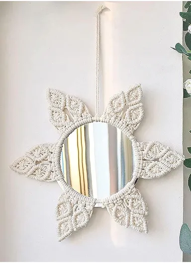 Round Wall Mirrors Macrame for Room Decor, Hand Woven Decorative Mirror, Wall Hanging Mirror 6917