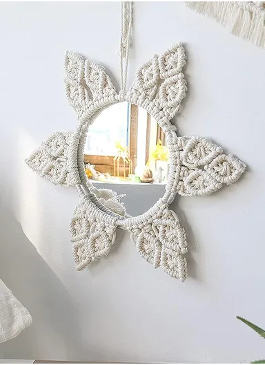 Round Wall Mirrors Macrame for Room Decor, Hand Woven Decorative Mirror, Wall Hanging Mirror 6917
