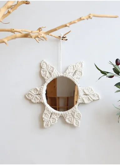 Round Wall Mirrors Macrame for Room Decor, Hand Woven Decorative Mirror, Wall Hanging Mirror 6917
