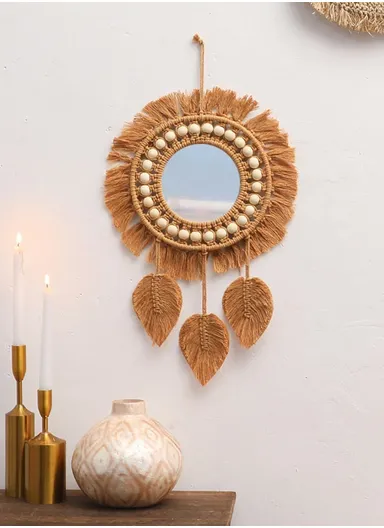 Round Wall Mirrors for Room Decor, Hand Woven Decorative Mirror, Wall Hanging Mirror for Living Room, Bedroom, Home Decor