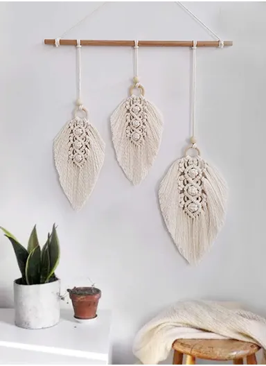 45x95cm Bohemian Handwoven Cotton Rope Tree Leaf Tapestry Living Room Wall Decoration GT004