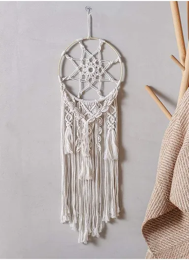 Macrame Wall Hanging Shelf, Wooden Hanging Shelf Organiser Hanger, Rope Wall Hanging Shelf, Plant Hanger, Handmade Boho Woven Home Wall Decor GT005 (D30 x H116)cm