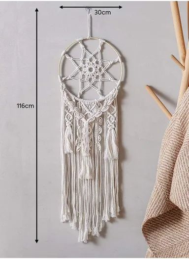 Macrame Wall Hanging Shelf, Wooden Hanging Shelf Organiser Hanger, Rope Wall Hanging Shelf, Plant Hanger, Handmade Boho Woven Home Wall Decor GT005 (D30 x H116)cm