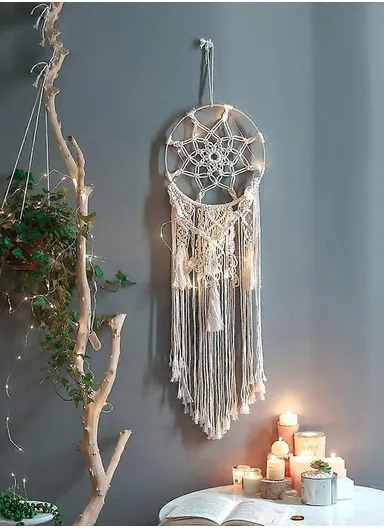 Macrame Wall Hanging Shelf, Wooden Hanging Shelf Organiser Hanger, Rope Wall Hanging Shelf, Plant Hanger, Handmade Boho Woven Home Wall Decor GT005 (D30 x H116)cm