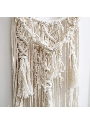 Macrame Wall Hanging Shelf, Wooden Hanging Shelf Organiser Hanger, Rope Wall Hanging Shelf, Plant Hanger, Handmade Boho Woven Home Wall Decor GT005 (D30 x H116)cm