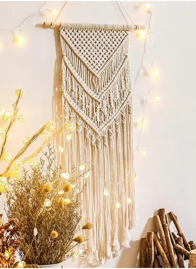 Macrame Wall Hanging, Chic Handmade Cotton Woven Tapestry Craft for Indoor Outdoor Wedding Background Bohemian Home Decoration Door Curtains GT019