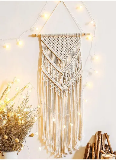 Macrame Wall Hanging, Chic Handmade Cotton Woven Tapestry Craft for Indoor Outdoor Wedding Background Bohemian Home Decoration Door Curtains GT019