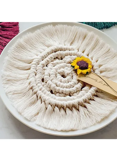 Dremisland Coaster for Drinks Absorbent Woven Coasters Handmade Macrame Coasters with Tassels Coffee Aromatherapy Décor Heat Protection Mat GT023