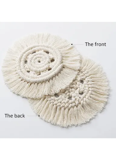 Dremisland Coaster for Drinks Absorbent Woven Coasters Handmade Macrame Coasters with Tassels Coffee Aromatherapy Décor Heat Protection Mat GT023