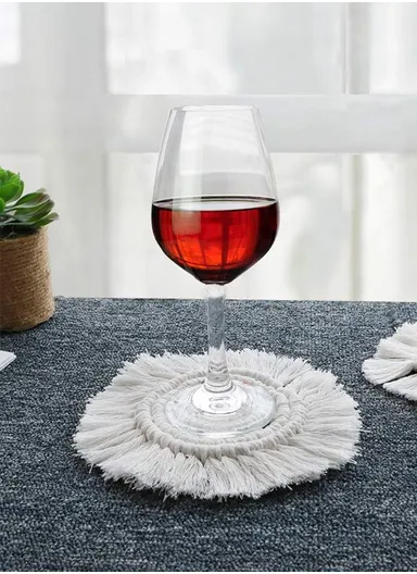 Dremisland Coaster for Drinks Absorbent Woven Coasters Handmade Macrame Coasters with Tassels Coffee Aromatherapy Décor Heat Protection Mat GT023