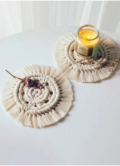 Dremisland Coaster for Drinks Absorbent Woven Coasters Handmade Macrame Coasters with Tassels Coffee Aromatherapy Décor Heat Protection Mat GT023