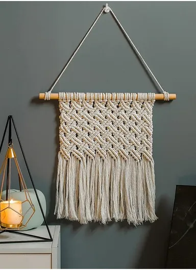 Bohemian Macrame Wall Hanging Minimalist Cotton Tapestry for Home Decor GT034 (W35 x H55)cm