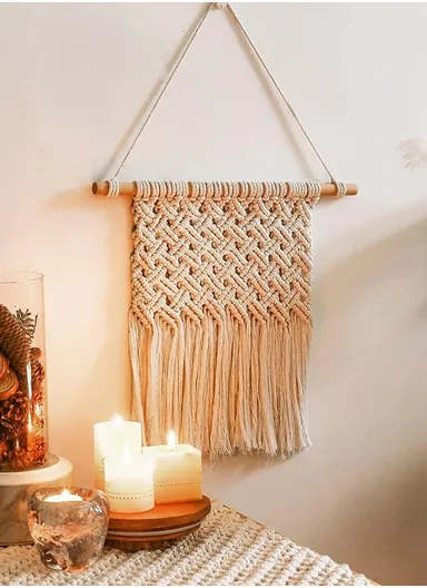 Bohemian Macrame Wall Hanging Minimalist Cotton Tapestry for Home Decor GT034 (W35 x H55)cm