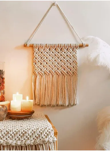 Bohemian Macrame Wall Hanging Minimalist Cotton Tapestry for Home Decor GT034 (W35 x H55)cm