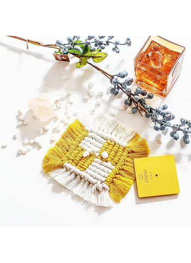 15cm Embroidery Placement Mat, Crochet Rope Braid Woven Crochet Placemats Cotton Braid Handmade Nordic Placemats GT036 - Yellow