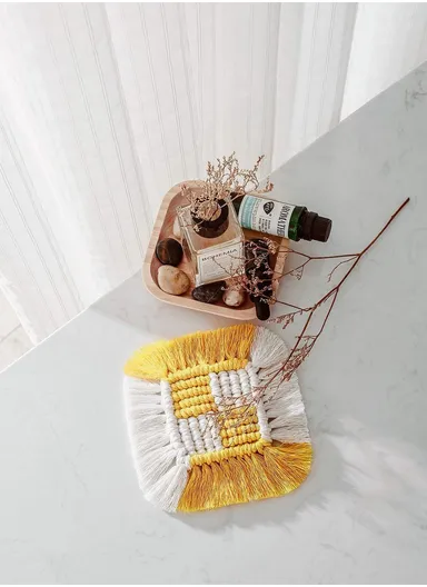 15cm Embroidery Placement Mat, Crochet Rope Braid Woven Crochet Placemats Cotton Braid Handmade Nordic Placemats GT036 - Yellow