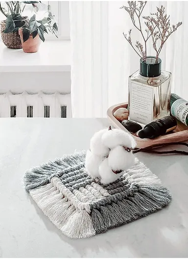 15cm Embroidery Placement Mat, Crochet Rope Braid Woven Crochet Placemats Cotton Braid Handmade Nordic Placemats GT036 - Grey