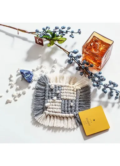 15cm Embroidery Placement Mat, Crochet Rope Braid Woven Crochet Placemats Cotton Braid Handmade Nordic Placemats GT036 - Grey