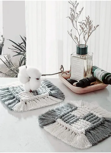 15cm Embroidery Placement Mat, Crochet Rope Braid Woven Crochet Placemats Cotton Braid Handmade Nordic Placemats GT036 - Grey