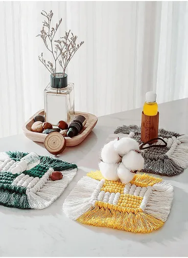 15cm Embroidery Placement Mat, Crochet Rope Braid Woven Crochet Placemats Cotton Braid Handmade Nordic Placemats GT036 - Grey