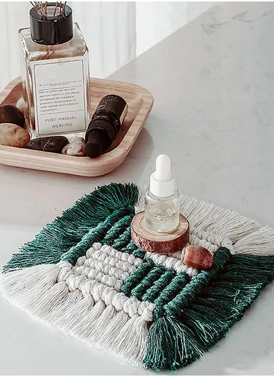 15cm Embroidery Placement Mat, Crochet Rope Braid Woven Crochet Placemats Cotton Braid Handmade Nordic Placemats GT036 - Green