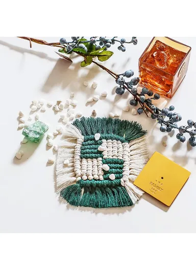 15cm Embroidery Placement Mat, Crochet Rope Braid Woven Crochet Placemats Cotton Braid Handmade Nordic Placemats GT036 - Green