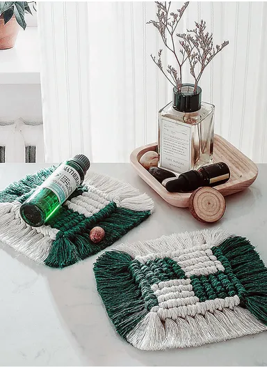 15cm Embroidery Placement Mat, Crochet Rope Braid Woven Crochet Placemats Cotton Braid Handmade Nordic Placemats GT036 - Green