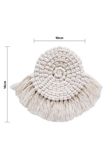 14cm Macrame Coasters for Drinks, Handmade Coasters with Tassels, Fan Shaped Coasters, Bohemian Home Decor Table Pad GT046