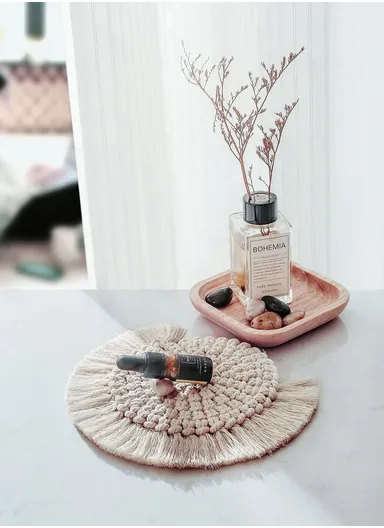 14cm Macrame Coasters for Drinks, Handmade Coasters with Tassels, Fan Shaped Coasters, Bohemian Home Decor Table Pad GT046
