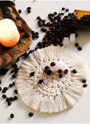 16cm Coaster for Drinks Handmade Macrame Coaster Woven Coasters Thick Table Pad for Mug &amp; Cup, Table Decor, Table Mat GT047