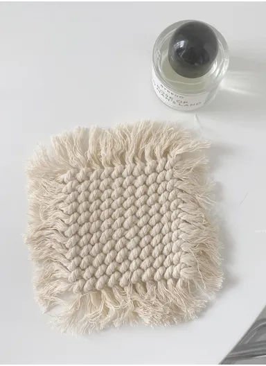 17cm Hand Woven Coaster Drink Mat Coffee Cup Mat Tassels Cotton Coasters Round Coasters White Table Mat Cotton Thread Tassel GT048