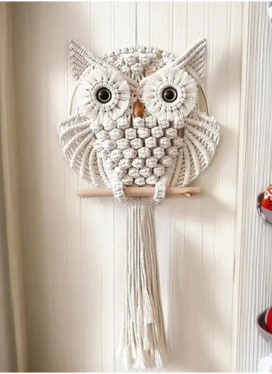 Hand Woven Owl Tapestry Macrame Home Wall Decor Cotton Line Macrame Tassel GT084 (W25 x H66)cm