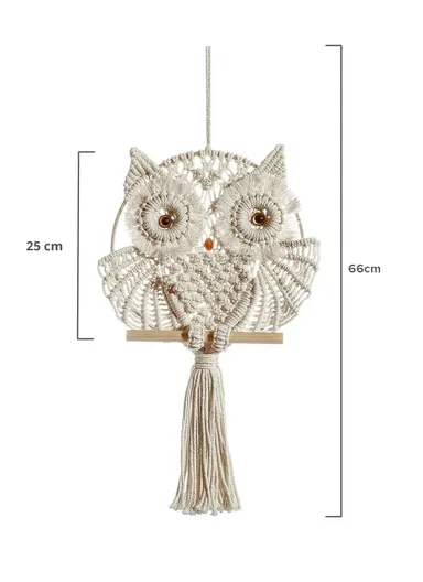 Hand Woven Owl Tapestry Macrame Home Wall Decor Cotton Line Macrame Tassel GT084 (W25 x H66)cm