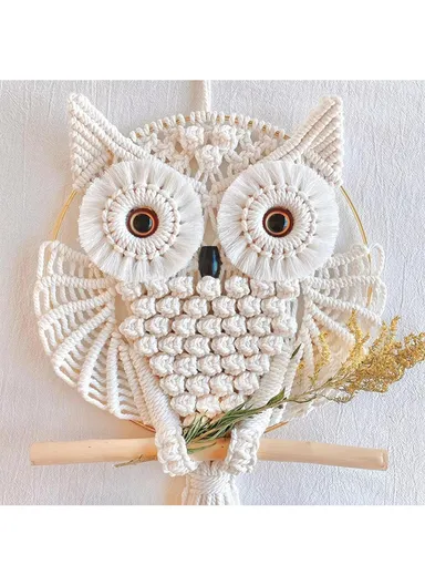 Hand Woven Owl Tapestry Macrame Home Wall Decor Cotton Line Macrame Tassel GT084 (W25 x H66)cm