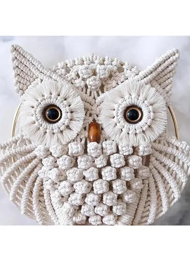 Hand Woven Owl Tapestry Macrame Home Wall Decor Cotton Line Macrame Tassel GT084 (W25 x H66)cm