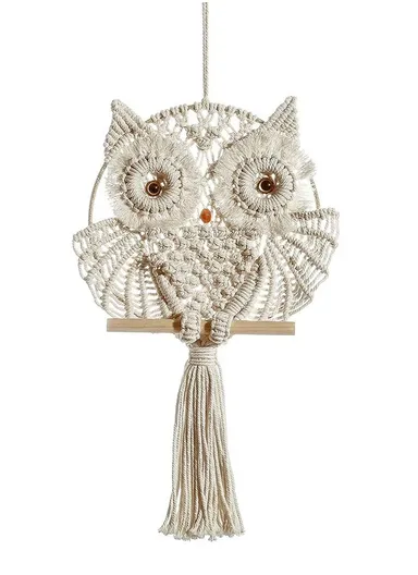 Hand Woven Owl Tapestry Macrame Home Wall Decor Cotton Line Macrame Tassel GT084 (W25 x H66)cm