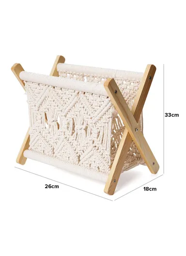 Mkono Macrame Magazine Rack Boho Storage Holder Basket Books Newspapers Swaddle Blanket Dorm Essentials Living Room Bathroom Office Nursery Home Decor AN-022