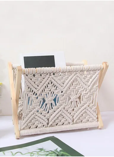 Mkono Macrame Magazine Rack Boho Storage Holder Basket Books Newspapers Swaddle Blanket Dorm Essentials Living Room Bathroom Office Nursery Home Decor AN-022