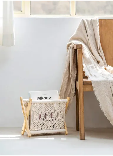 Mkono Macrame Magazine Rack Boho Storage Holder Basket Books Newspapers Swaddle Blanket Dorm Essentials Living Room Bathroom Office Nursery Home Decor AN-022