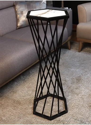 Hexagonal Plant Flower Pot Stand with Wooden Shelf, Plant Holder, Plant Display Rack for Balcony, Home, Offices, Hotels &amp; Decorations (W30 x D35 x H85)cm - Black