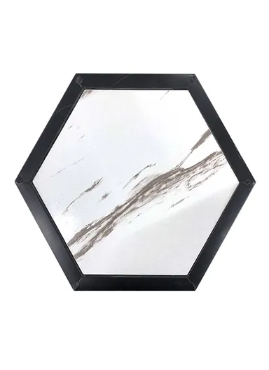 Hexagonal Plant Flower Pot Stand with Wooden Shelf, Plant Holder, Plant Display Rack for Balcony, Home, Offices, Hotels &amp; Decorations (W30 x D35 x H85)cm - Black