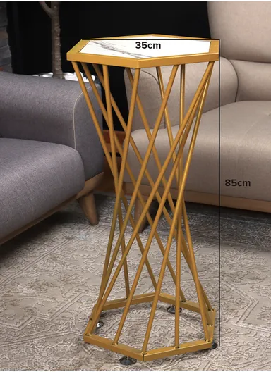 Hexagonal Plant Flower Pot Stand with Wooden Shelf, Plant Holder, Plant Display Rack for Balcony, Home, Offices, Hotels &amp; Decorations (W30 x D35 x H85)cm - Gold