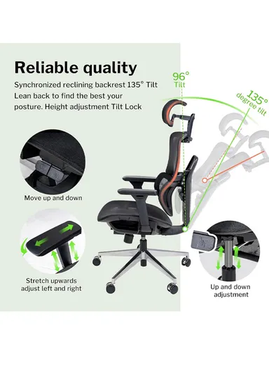 Multi-Functional Mechanism Office Chair, Desk Chair with Waist Pillow, Adjustable Height, 3D Headrest, 2D Backrest, 3D Armrest &amp; Position Locking (W71 x D69 x H118-108)cm - Blue