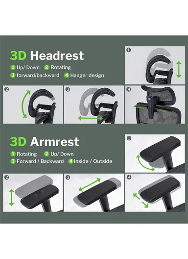 Multi-Functional Mechanism Office Chair, Desk Chair with Waist Pillow, Adjustable Height, 3D Headrest, 2D Backrest, 3D Armrest &amp; Position Locking (W71 x D69 x H118-108)cm - Blue