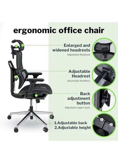 Multi-Functional Mechanism Office Chair, Desk Chair with Waist Pillow, Adjustable Height, 3D Headrest, 2D Backrest, 3D Armrest &amp; Position Locking (W71 x D69 x H118-108)cm - Blue