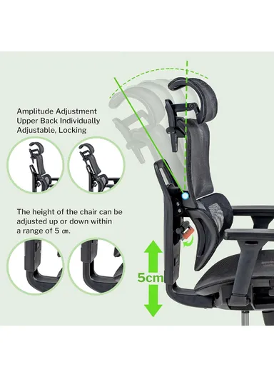 Multi-Functional Mechanism Office Chair, Desk Chair with Waist Pillow, Adjustable Height, 3D Headrest, 2D Backrest, 3D Armrest &amp; Position Locking (W71 x D69 x H118-108)cm - Blue
