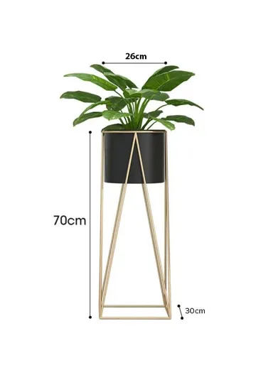 Geometric Metal Plant Stand, Bucket Rack Wrought Iron For Home, Desktop, Balcony, Office &amp; Hotel (W30 x D30 x H70)cm - Gold &amp; Black