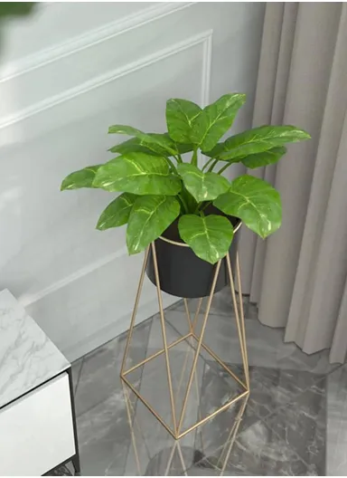 Geometric Metal Plant Stand, Bucket Rack Wrought Iron For Home, Desktop, Balcony, Office &amp; Hotel (W30 x D30 x H70)cm - Gold &amp; Black
