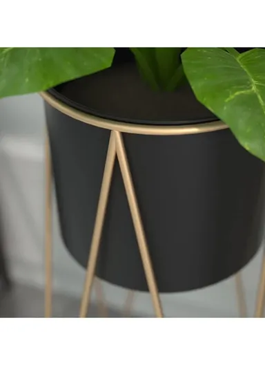 Geometric Metal Plant Stand, Bucket Rack Wrought Iron For Home, Desktop, Balcony, Office &amp; Hotel (W30 x D30 x H70)cm - Gold &amp; Black
